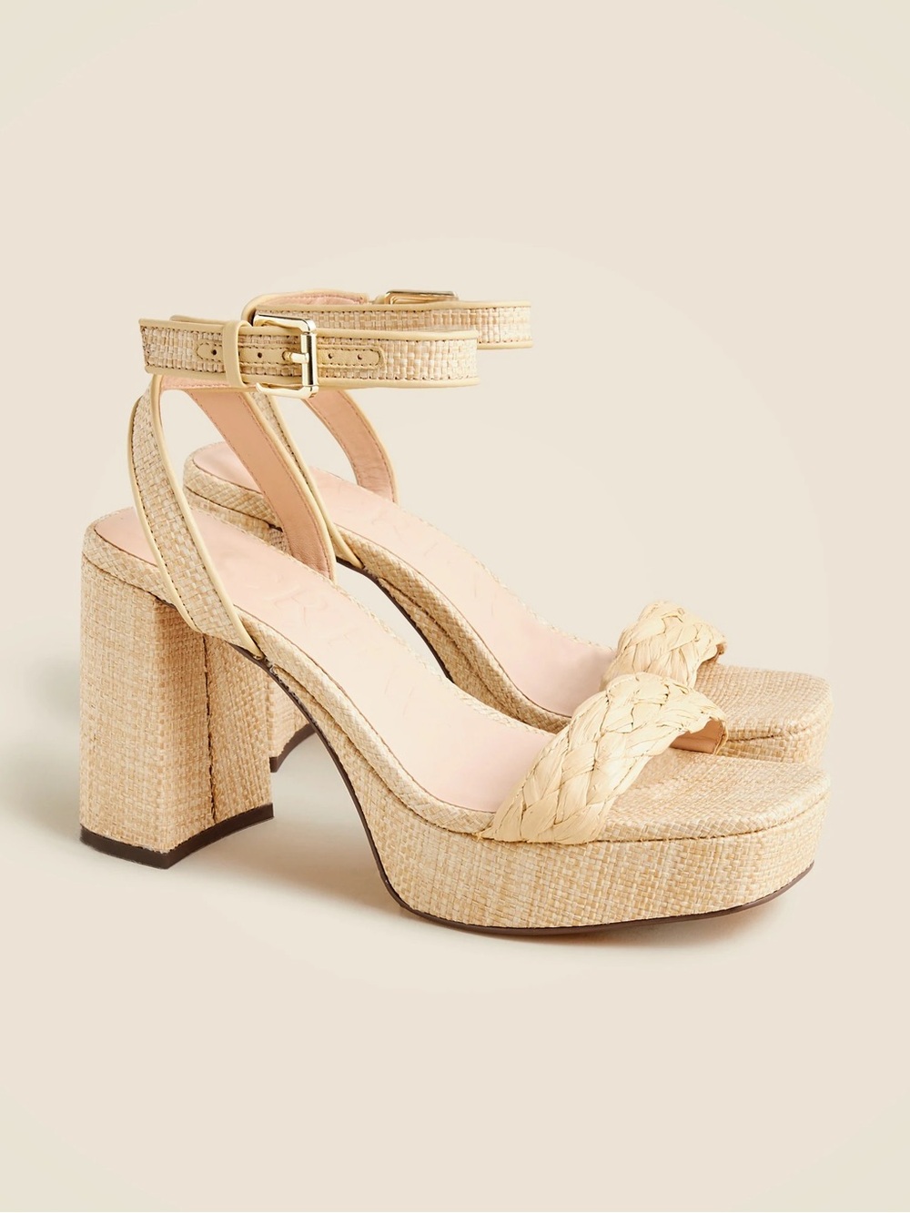 J. Crew Braided Strap Chunky Heel Sandals in Beige